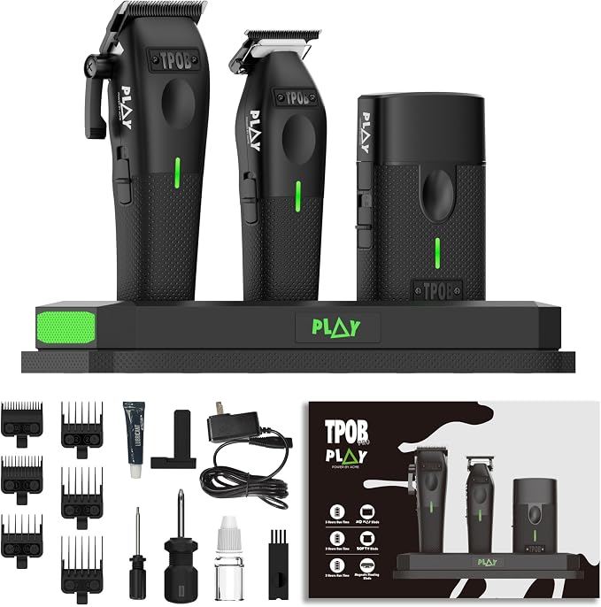 TPOB Play Barber Hair Clippers for Men 7500 RPM with Rubber Grips (Black 4 Pack)