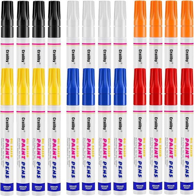 Paint Markers, 24 Pack Oil-Based Waterproof Quick Dry Permanent Paint Pen Set of 6 Colors for Rocks Painting, Wood, Fabric, Plastic, Canvas, Glass, Mugs, Metal, Tire, Stone, DIY Craft