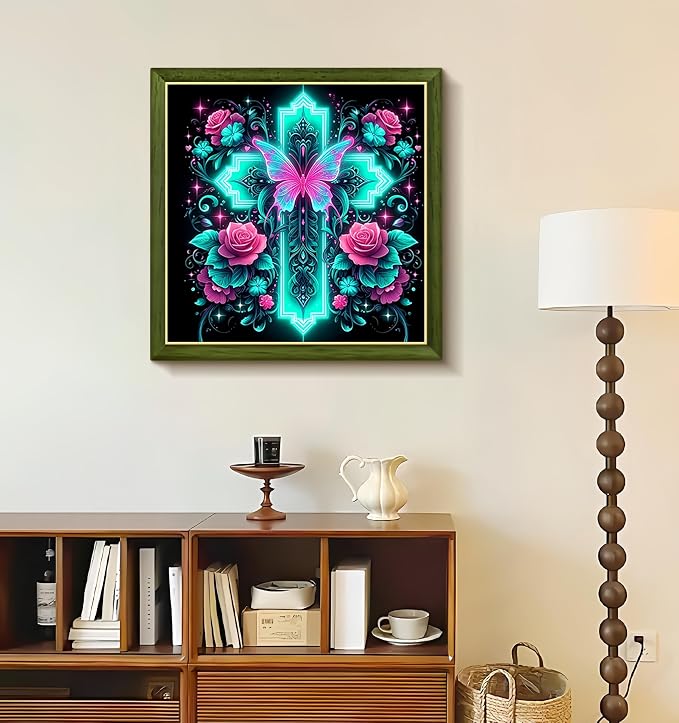 Diamond Art Kits for Adults,Glowing Cross Diamond Painting,13.7X13.7inch