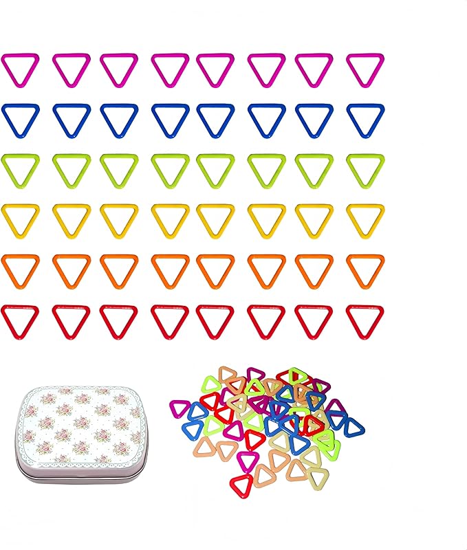 Wonafa 50Pcs Triangle Metal Stitch Markers,Metal Colorful Crochet Stitch Markers,with Storage Box for Crocheting Clothing Tag DIY Craft Project (Triangle-50Pcs)
