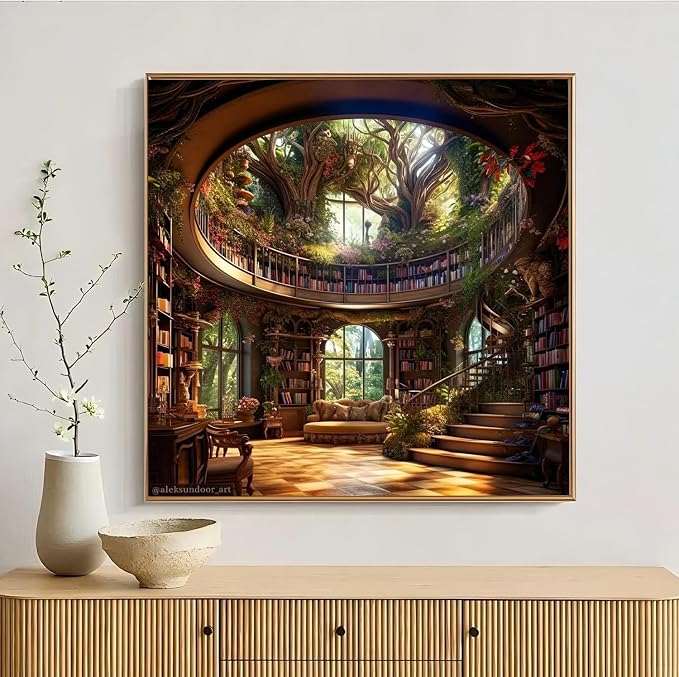 AIBOERL Diamond Art Kits for Adults，Bookstore Diamond Painting Wall Decor | Round Drill Bookstore Diamond Painting for Beginners DIY Rhinestone 5D Diamond dots(Gemstone Craft)Wall Art Gift 12x12IN