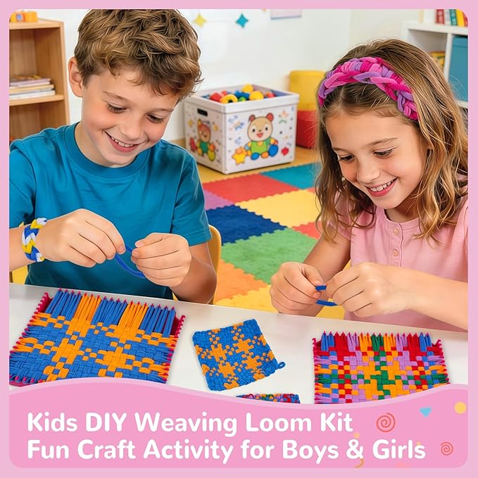 PREBOX Weaving Loom Kit Toys for Kids and Adults, Potholder Loops Crafts for Girls Ages 6 7 8 9 10 11 12, 7" Pot Holder Loom Knitting Kits and Gifts for Kids and Beginners, Make 6 Masterpieces