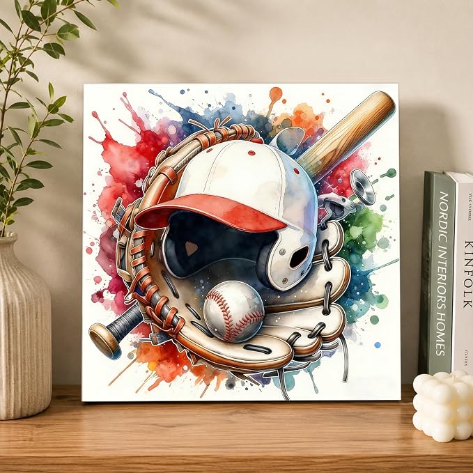 AUKELHJ Framed Paint by Numbers Kit for Adults, Baseball, 10x10 inch