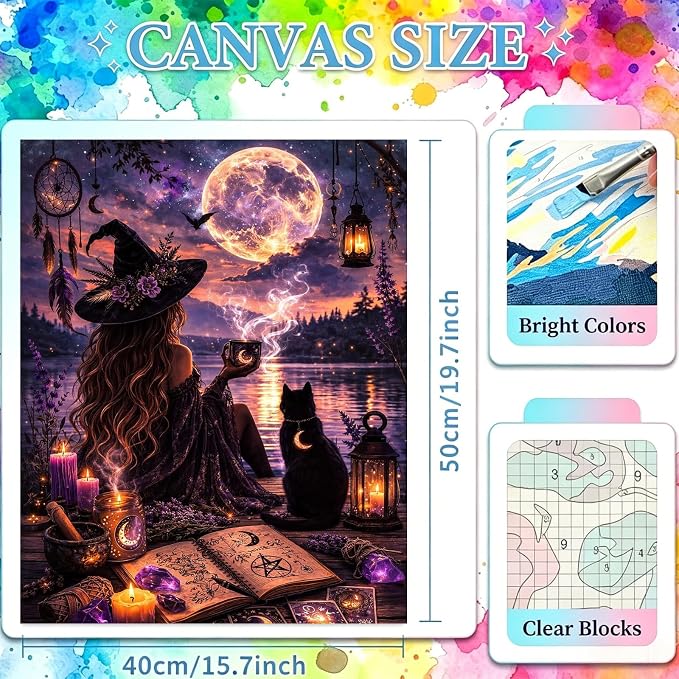 YarnWhimsy Halloween Paint by Numbers Kit for Adults 16x20 inch
