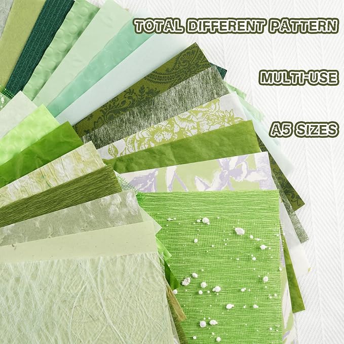 50 Sheets Green Scrapbook Paper, Textured Scrapbook Papers & Mesh Fabric