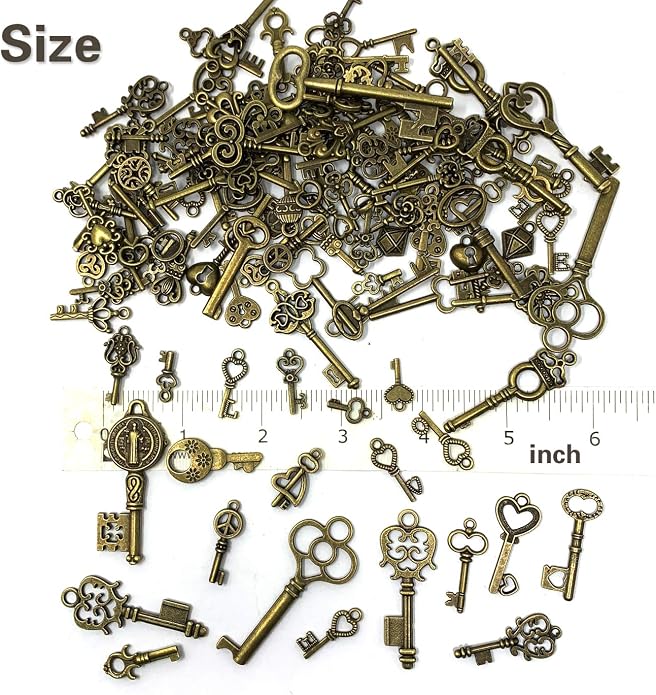 125 PCS Vintage Skeleton Key Set Charms, JIALEEY Mixed Antique Style Bronze Brass for Pendant DIY Jewelry Making Wedding Party Favors