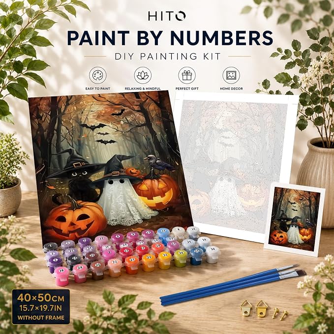 HITO Halloween Paint by Numbers Kit for Adults Ghost Frameless 16x20 Inch | Ghost Paint by Number for Adults, DIY Acrylic Oil Easy Painting by Numbers for Home Wall Decor