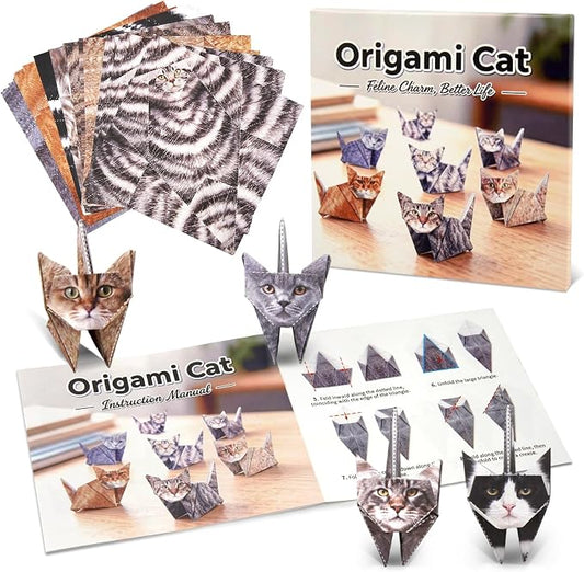 hapray 56 Sheets Cat Origami Paper Kit, Origami Kit for Kids, Origami Book | Easy to Fold DIY Craft for Adults and Kids Ages 8-12, Origami Paper Kits Desk Decoration with Video Tutorial, Cat Lover Gift