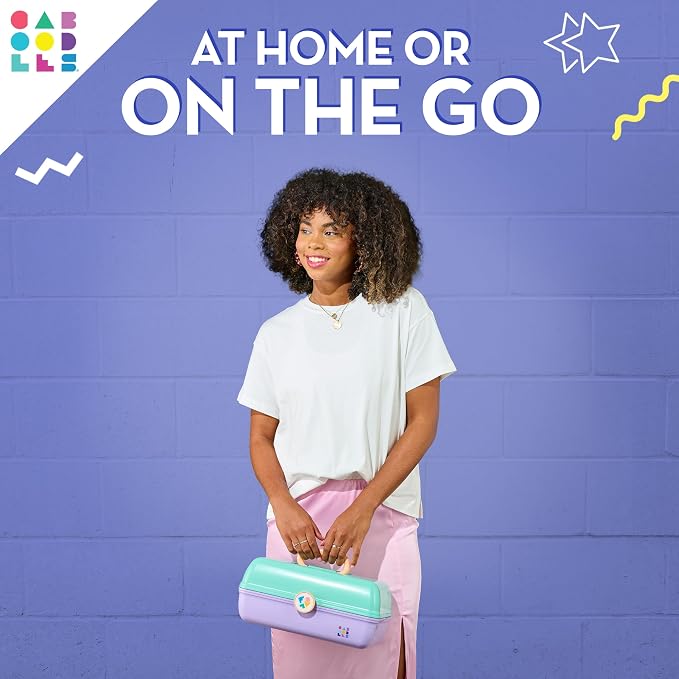 Caboodles On-The-Go Girl Makeup Box, Two-Tone Lilac on Cobalt, Hard Plastic Makeup Organizer Box, Built-In Mirror, Secure Latch for Safe Travel, Spacious Storage for Large Items