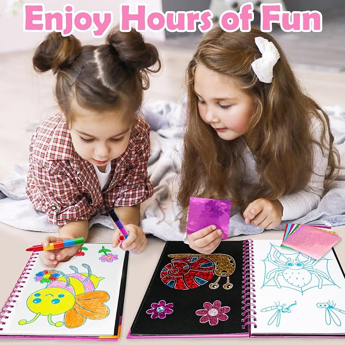 FUNNYB&G Foil Art Craft Kit for Kids, Sparkly Birthday Gift Toy for Girls | No Mess, Kids Ages 4-10 Create Sparkling Artwork, A Creative Gift for Birthdays, Holidays, Travel Activities,Screen-Free Fun