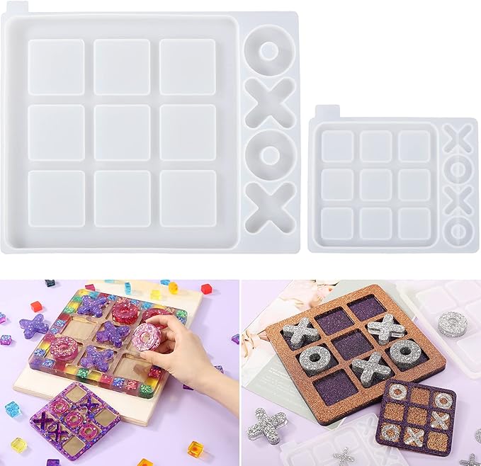 LET'S RESIN Large Tic Tac Toe Resin Mold 2Pcs, Tic Tac Toe Molds for Resin Casting, Large Epoxy Resin Silicone Molds for DIY Tabletop Board Game,Travel Game
