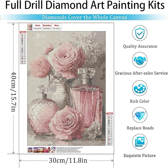 Diamond Art Kits for Adults,Pink flower Diamond Painting Kits 12 x 16in