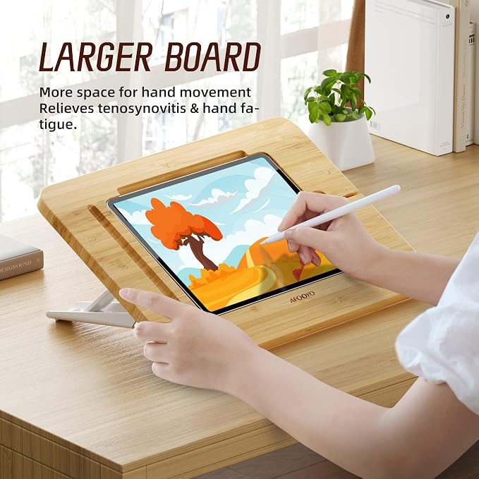 AFOOYO Wooden Tablet Drawing Stand - Portable & Adjustable 5 Angles for Laptop,Laptop Stand Riser,Compatible with 12.9/13 inch iPad Pro(3rd-6th Gen)