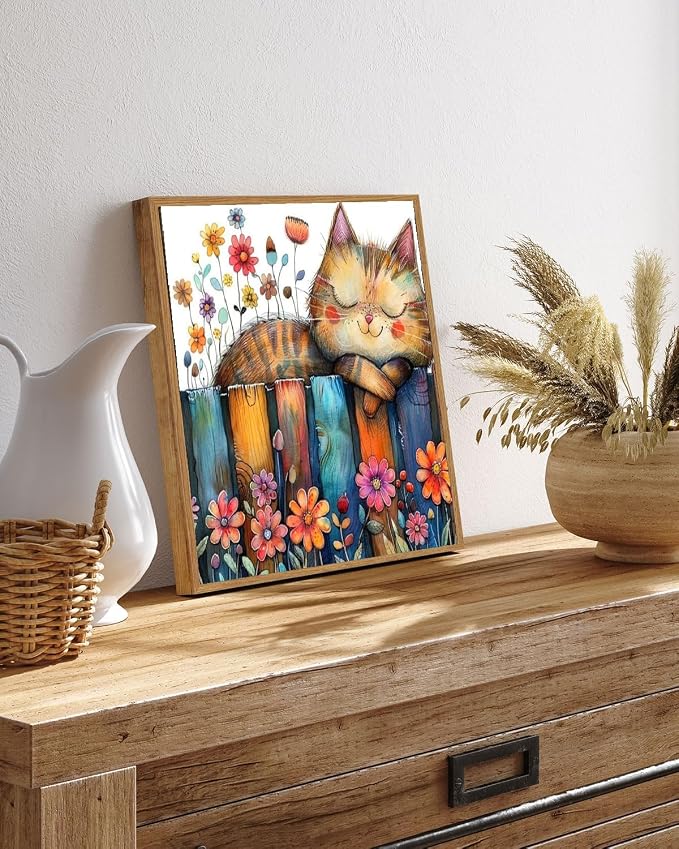 TCDZMYGS Cat Paint by Numbers Kit for Adults Beginner,Flowers Adult Paint by Number Kits on Canvas with Frame,DIY Acrylic Oil Painting by Numbers Kits for Home Wall Decor 10x10 inch