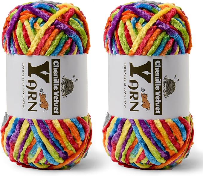 Chenille Crochet Rainbow Yarn 2 Pack