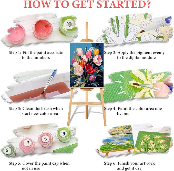 Paint by Numbers Kit for Adults Beginner, Colorful Tulip Bouquet 16x20 Inch