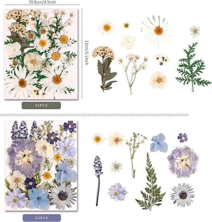 150PCS Pressed Dried Flowers Dry Leaves for DIY Crafts, Colorful