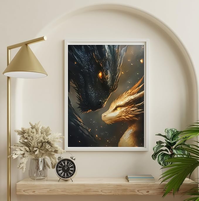 5D Diamond Painting Kits for Adults, Dragons Diamond Art Kits 12x16 in | DIY Full Round Drill Animal Diamond Dot Kits Gem Art Painting for Home Wall Decor Present