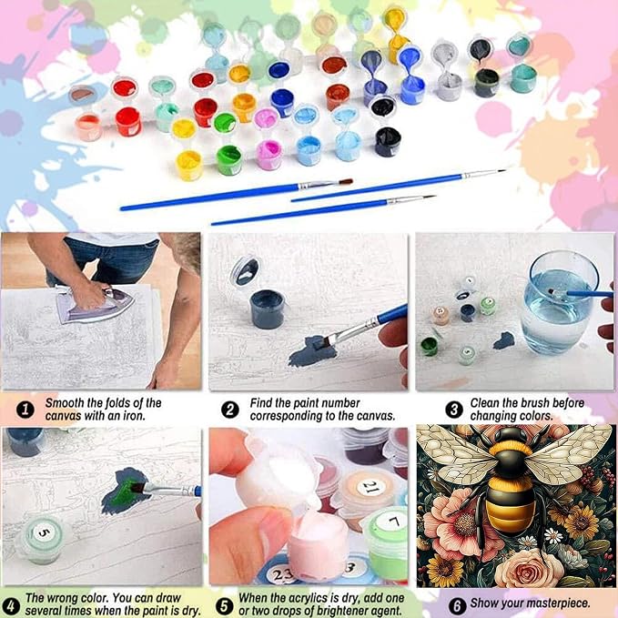 Arttoplus Bee Paint by Numbers Kit for Adults Beginner 16x20 inch | Flowers Adult Paint by Number Kits on Canvas, DIY Acrylic Oil Painting by Numbers for Gift Home Wall Decor (Without Frame)