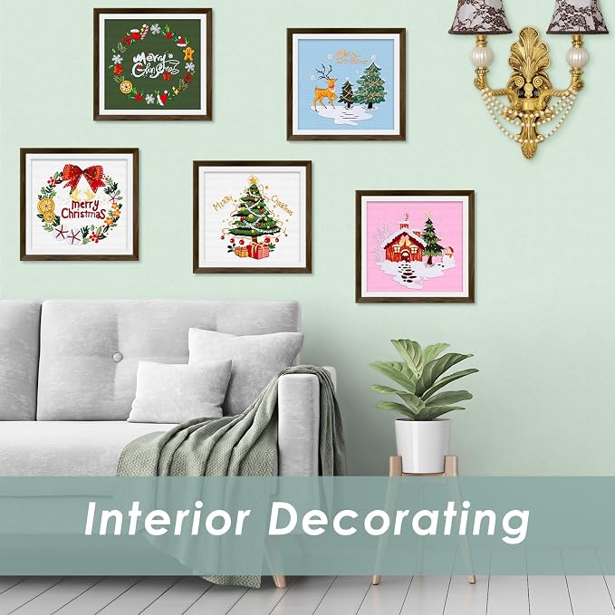 ERKOON 5 Sets Embroidery Kit for Beginners, Christmas Cross Stitch Set with Easy Pattern Embroidery Cloth Hoops Threads for Craft Lover Hand Stitch