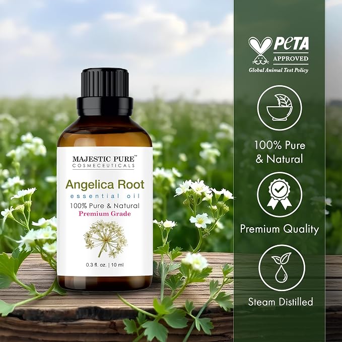 Majestic Pure Angelica Root Essential Oil for Diffuser - 0.3 Fl Oz | 100% Natural Essentials Oils Ideal for Humidifier, Air Freshening, Cleaning Home, Bath, Steam Inhalation and Massage