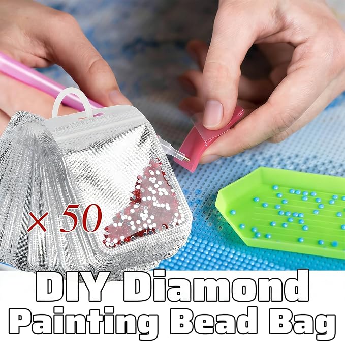 50PCS Diamond Painting Beads Storage Bags | Reusable Ziplock Pouches for DIY Diamond Art, Gem & Bead Organizer, Craft Supplies Storage Accessories