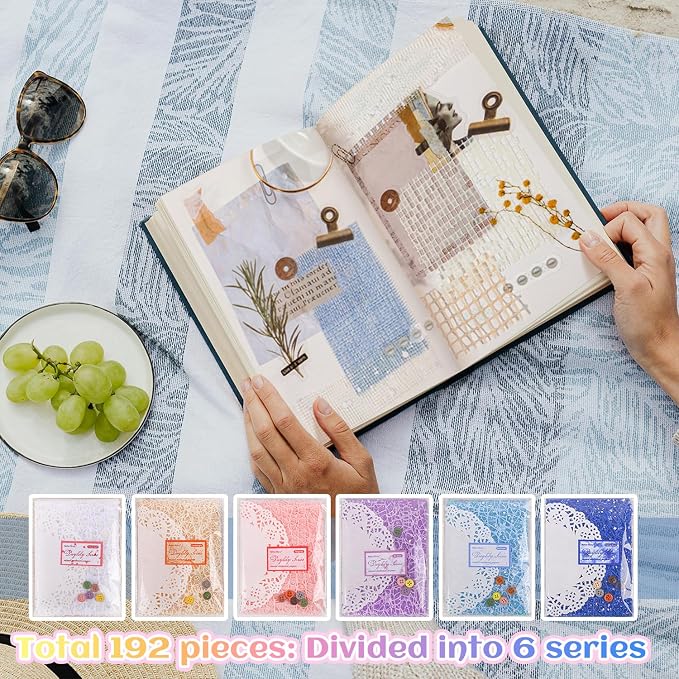 156 Sheets Textured Scrapbook Paper & Mesh Fabric Assorted Set, 30 Buttons