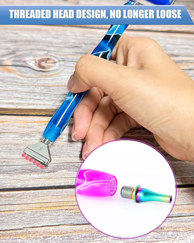 Diamond Art Tools Diamond Painting Accessories Kits with Screw Metal Tip Diamond Painting Pen Drill Bead Dot Pens for Art Craft Nail No Longer Loose (Blue Pen Silver 3)