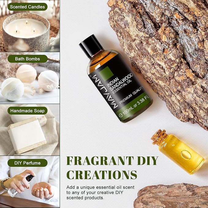 MAYJAM Indian Sandalwood Essential Oil for Diffuser Skin Hair, 3.38FL.OZ