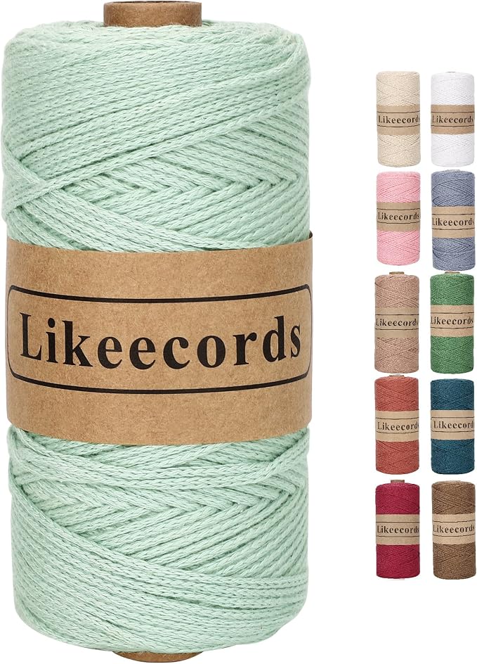 Likeecords 100% Cotton Crochet Bag Cord 2mm 170m Macrame Cord 2mm Crochet Thread Macrame Rope Gift for Knitter (Light Green)