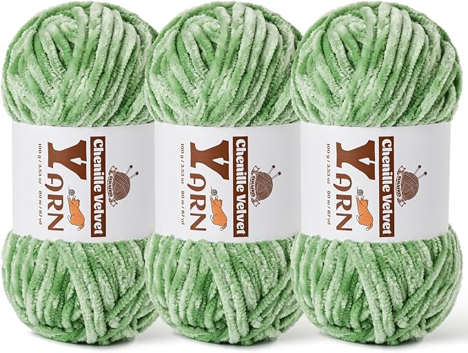 Chenille Crochet Avocado Green Yarn 3 Pack
