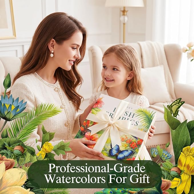 Watercolor Workbook for Beginners,18 Rich Tropics Exotic Rainforest Water Coloring Book,Relaxing & Easy to Paint Water Coloring Book with 24 Colors-Perfect for Gifting to Creativity & Joy for Adults