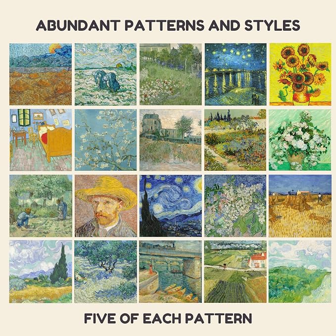 JoyCat Van Gogh Patterned Origami Paper, 50 Double-Sided Sheets, 6x6 Inch | Starry Night and sunflower-inspired designs bring bold Post-Impressionist color to origami, cards and creative paper crafts.