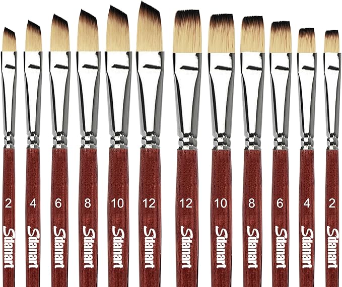 Sdanart Watercolor Brushes 12 PCS,6 Flat Paint Brushes 6 Angular Paintbrush | Watercolor Paint Brush for Watercolors,Acrylics,Oil,Gouache,Ink,Different Size Paintbrushes Perfect for Artists and Beginners