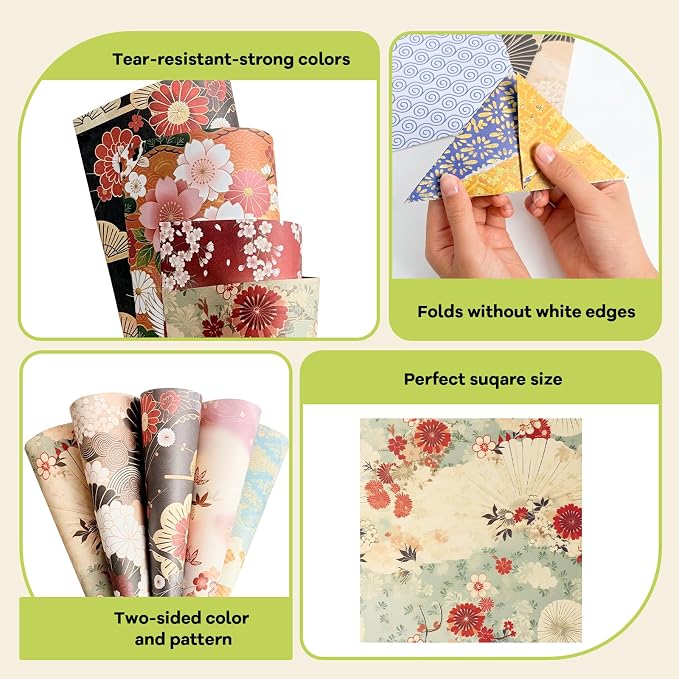 JoyCat Japanese-Style Patterned Origami Paper, 50 Sheets, 6x6 Inch | Double-sided Japanese-style patterns add classic decorative detail to origami, cards, scrapbooking and paper crafts.