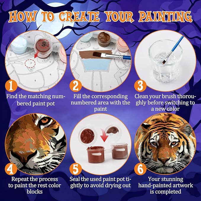 DOMROM Tiger Paint by Numbers Kit for Adults, Tiger DIY Acrylic Oil Painting on Canvas, Fall Paint by Number Kit, Home Decor Craft Gift 8x12 Inch
