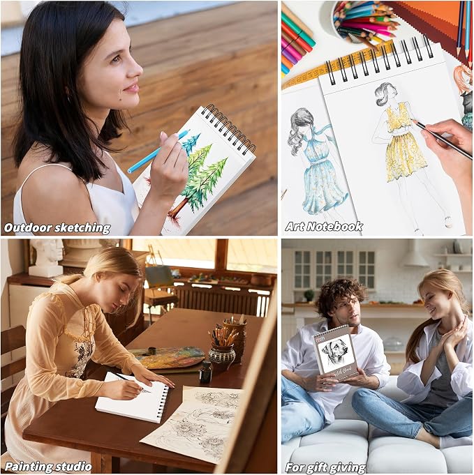 8 Pcs Sketch Books Bulk 11 x 14 in 320 Sheets Top Spiral Bound Sketch Pad Drawing Paper 40 Sheets Each Acid Free Mixed Media Sketchbook 68lb/100gsm Art Supplies for Beginner Artist