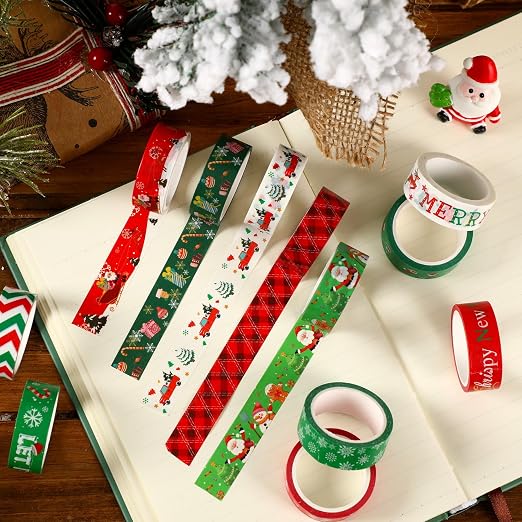 SANNIX 12 Rolls Christmas Washi Tapes 15mm Wide Christmas Tree Snowflakes