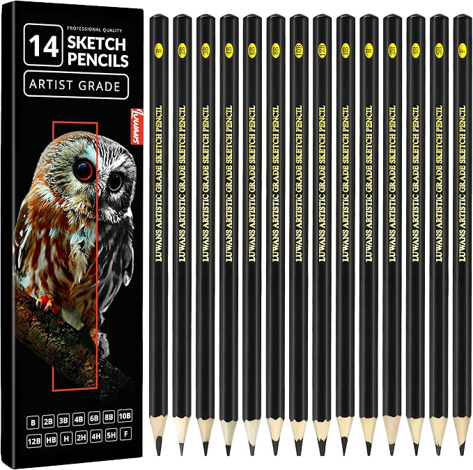 Luwans Drawing Pencils Set of 14 (B - 12B) Sketch Pencils for Drawing - Art Pencils for Shading, Sketching & Doodling | Professional Graphite Pencil for Artists & Beginners