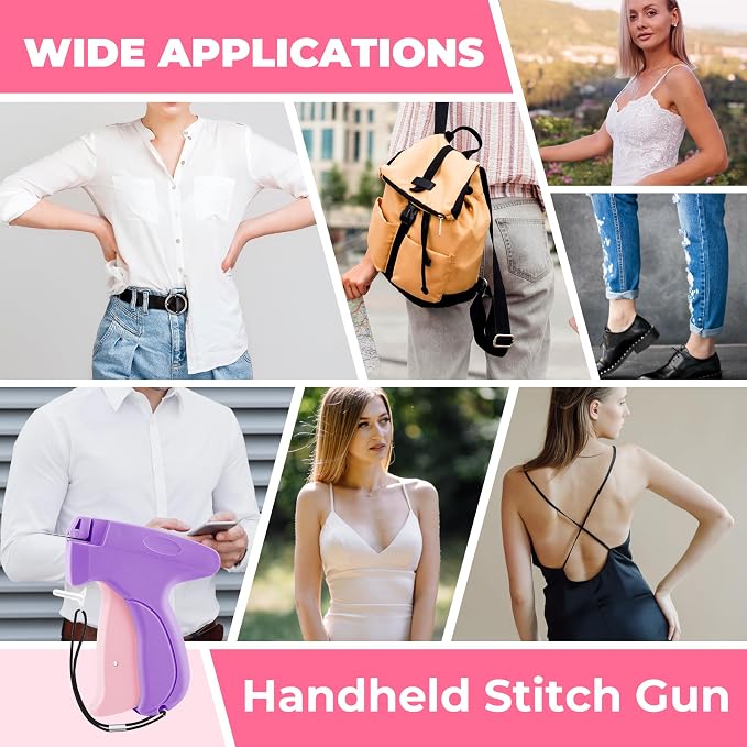 Stitch Gun for Clothes - Handheld Stitch Gun Quick Clothing Fixer - Tagging Gun - Includes 6 Needle, 1000 Black Fasteners & 1000 White Fasteners