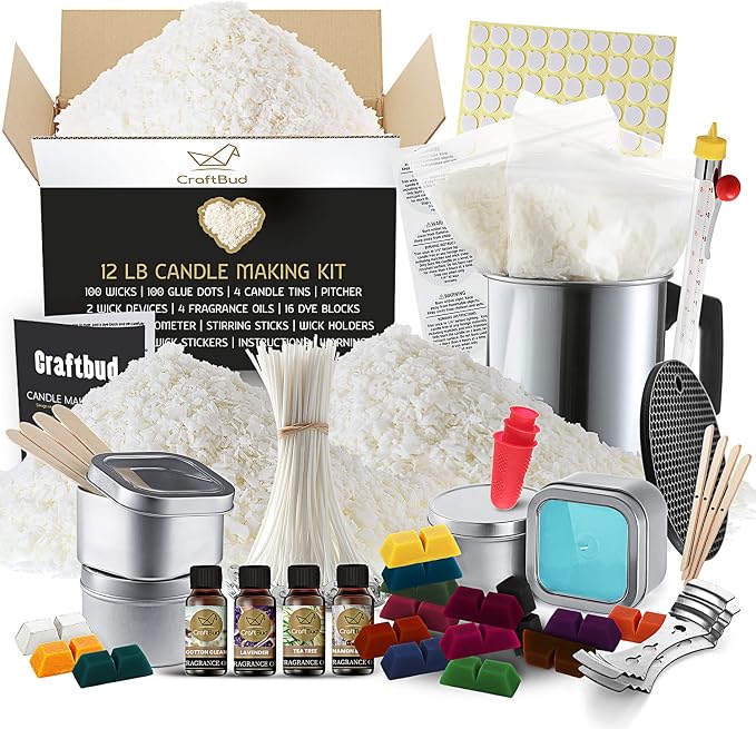 Soy Candle Making Kit for Adults, Candle Making Supplies Kit for Adults & Kids, 12Lb Soy Wax for Candle Making, Complete DIY Candle Making Kit for Adults Includes Wax Melter, Candle Wicks, Dyes & More