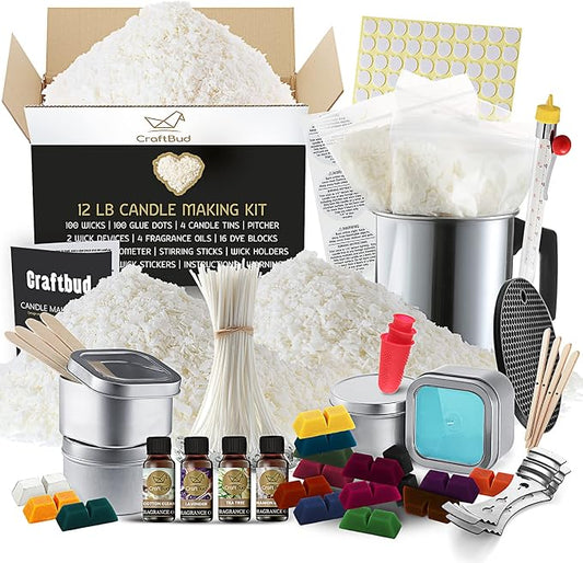 Soy Candle Making Kit for Adults, Candle Making Supplies Kit for Adults & Kids, 12Lb Soy Wax for Candle Making, Complete DIY Candle Making Kit for Adults Includes Wax Melter, Candle Wicks, Dyes & More