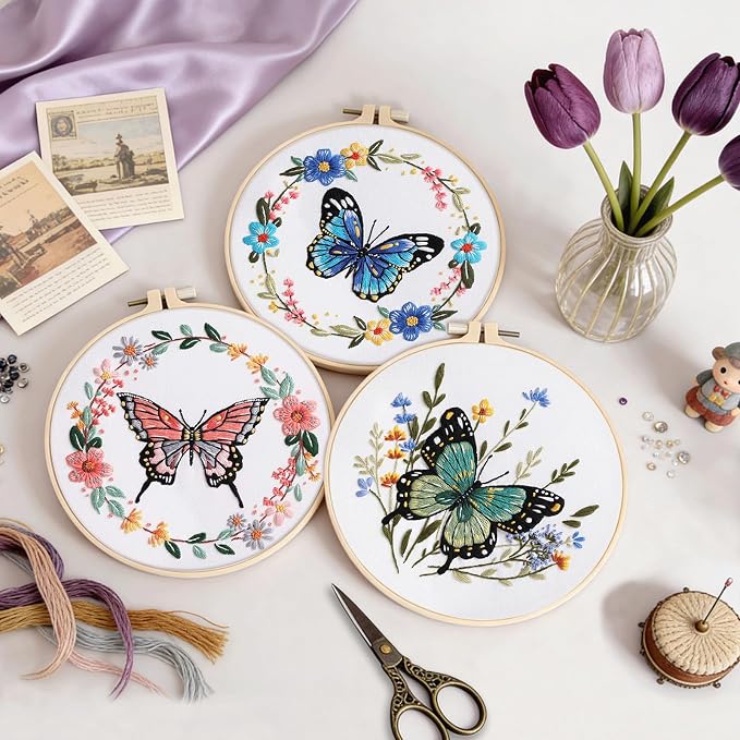 Uniartfy Butterfly Flower Embroidery Kit for Beginners, Cross Stitch Kits