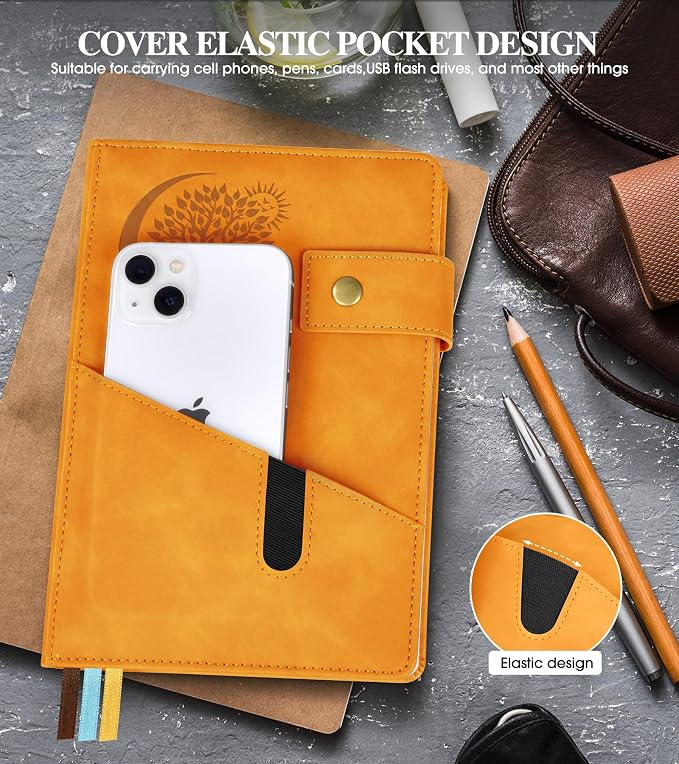 PAIBAS Blank Journal Notebook, A5 Hardcover Leather Sketchbook with 200 Pages Thick Blank Paper for Men Women, Unlined Drawing & Writing Journal, 5.9" x 8.4" Plain Notebook (yellow)