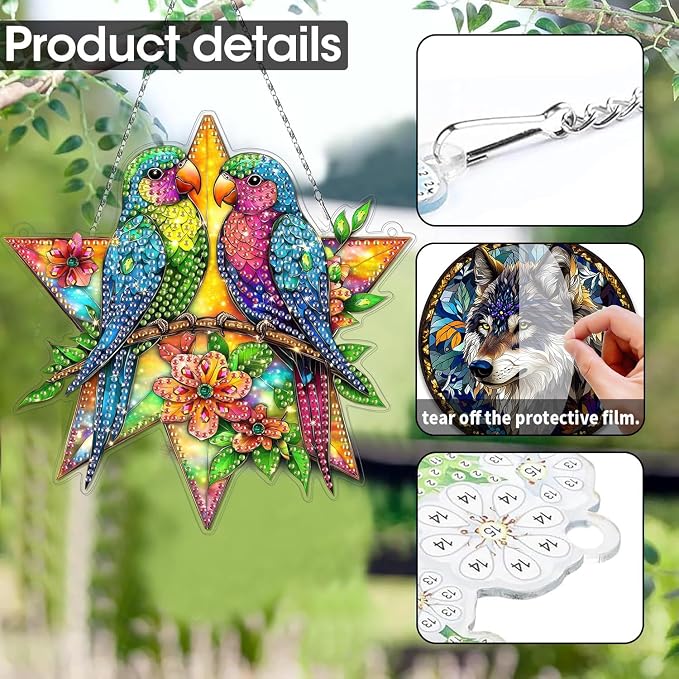 SKRYUIE Bird Hanging Pearl Diamond Art Kits for Adults Suncatcher A2 | Special Shaped Crystal DIY Hanging Diamond Painting Kit, Gift for Mother Spring Summer Window Wreath Decor 7.6 x 7.45 Inch