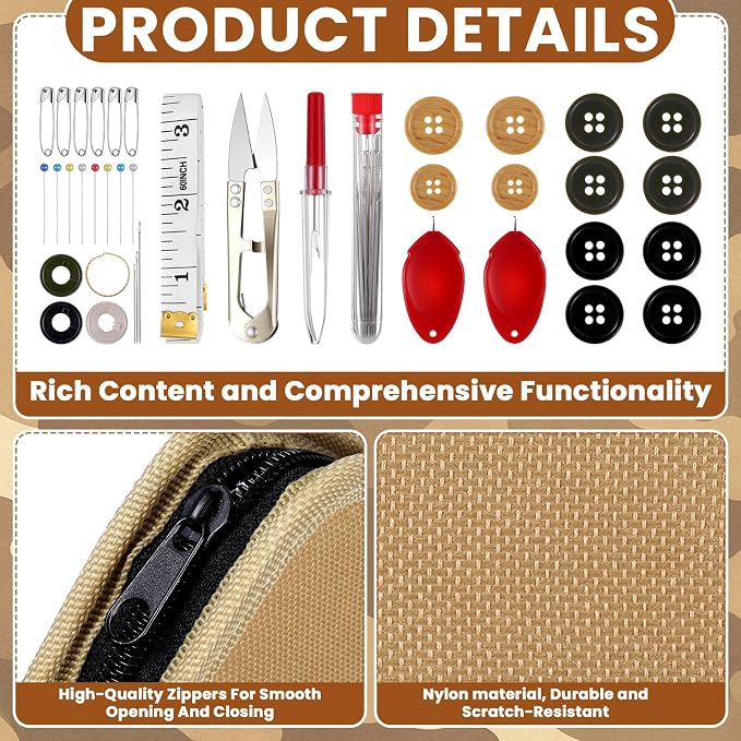 Suncalla 1 Pack Military Survival Sewing Kit Travel Emergency,Brown