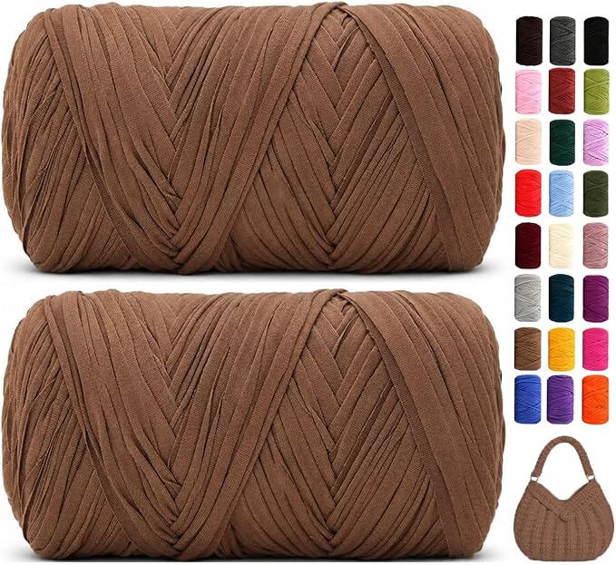 560g/240yds T Shirt Yarn for Crocheting, Soft Elastic Fabic Tshirt Yarn for Crochet, 2 Pack Polyester Yarn for Bags/Baskets/Coaster/Rugs/DIY Crafts for Knitting