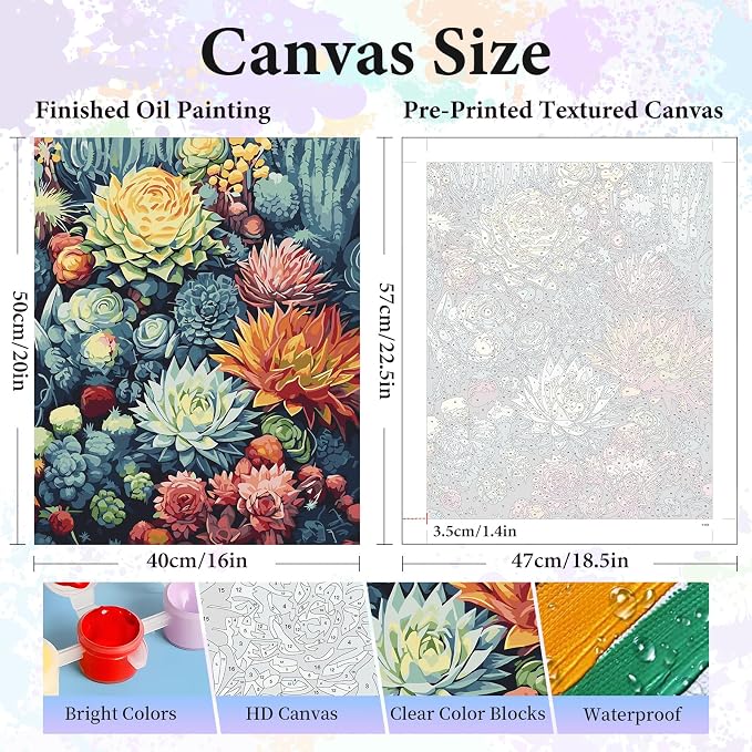 Paint by Numbers Kit for Adults, Succulent Number Painting Canvas Kit | DIY Acrylic Painting Set for Beginners, Stress Relief Relaxing Craft, Home Wall Decor, Holiday Gift for Adults, 16x20 Inch