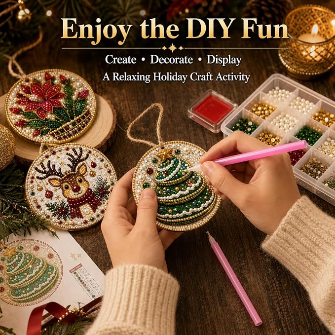 6PCS Christmas Wooden Ornaments DIY Pearl Diamond Painting Kit 07