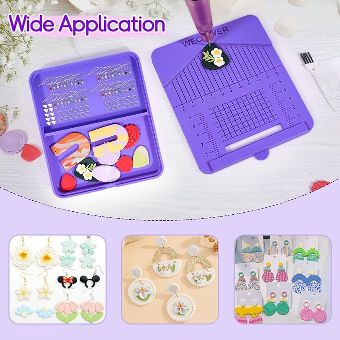 Polymer Clay Earring Drill Hole Guide,Jewellery Assembly Station with Brush and Two Tray for Holding Earring,Jewellery Pieces and Findings,Clay Tools and Accessories,Clay Jewelry Making Supplies